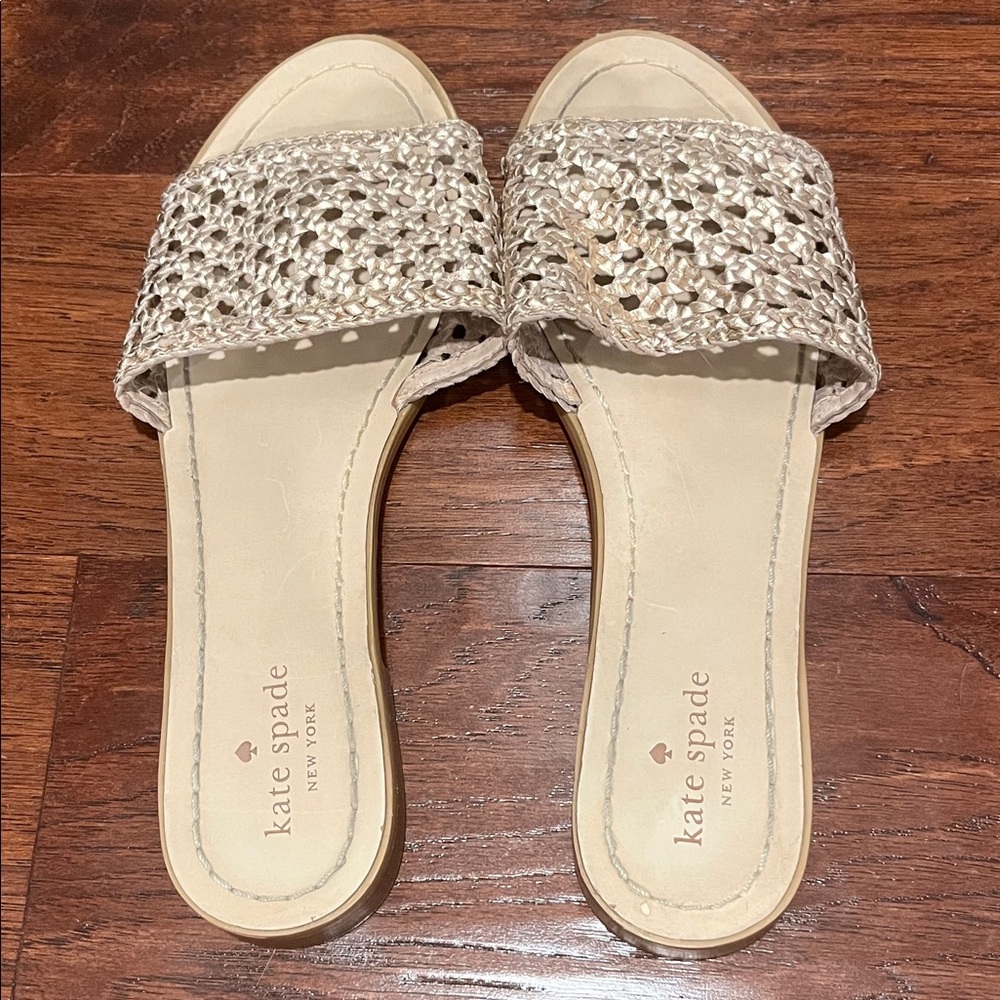 kate spade Woven Metallic Slide Sandals in Champagne